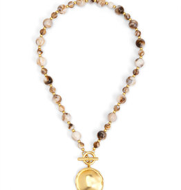 Zenzii Beaded Necklace with Hammered Disc Pendant