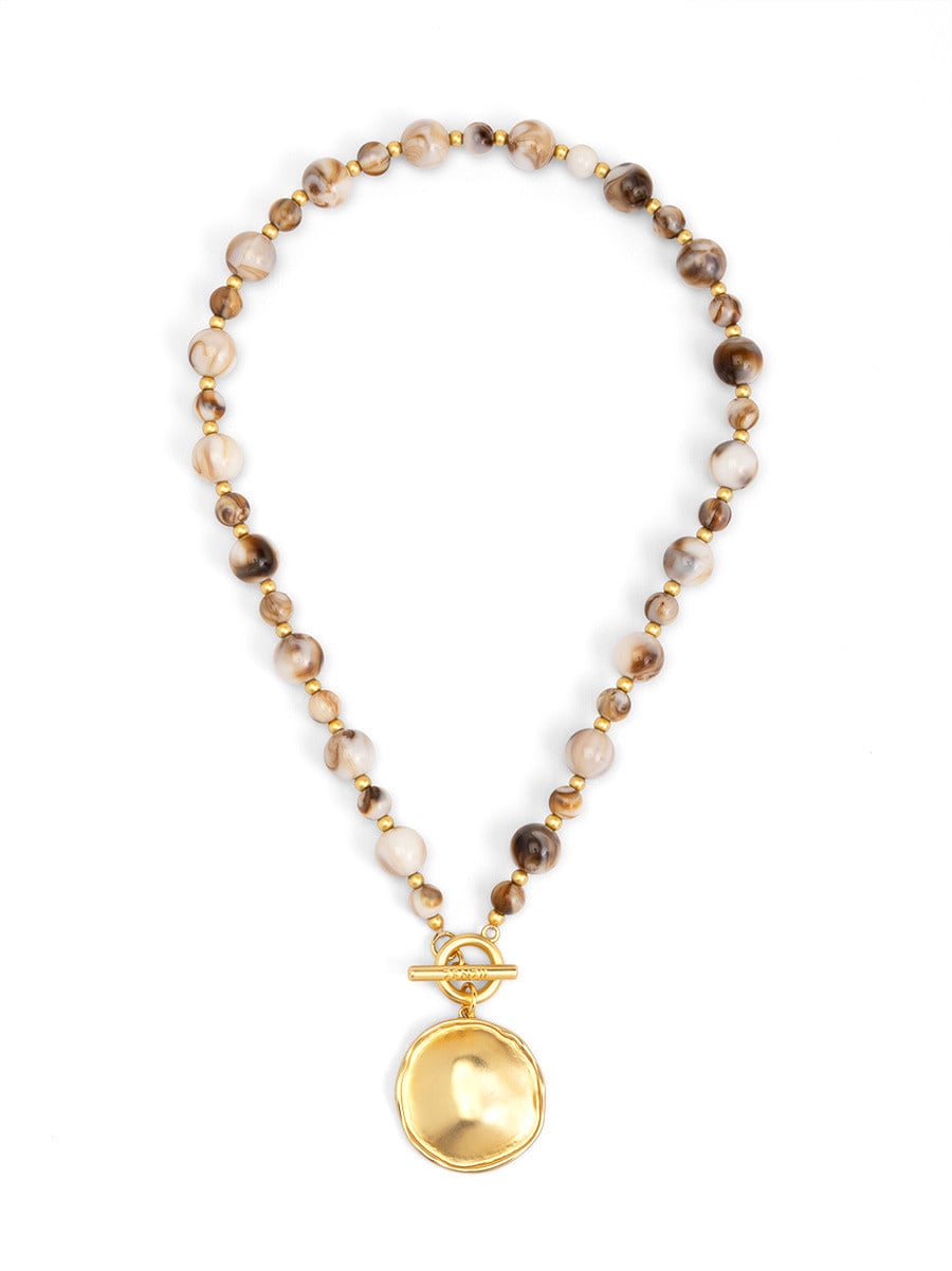 Zenzii Beaded Necklace with Hammered Disc Pendant
