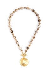 Zenzii Beaded Necklace with Hammered Disc Pendant
