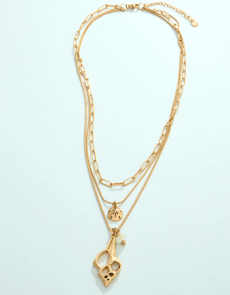 Spartina Spiral Shell Layered Necklace 18"