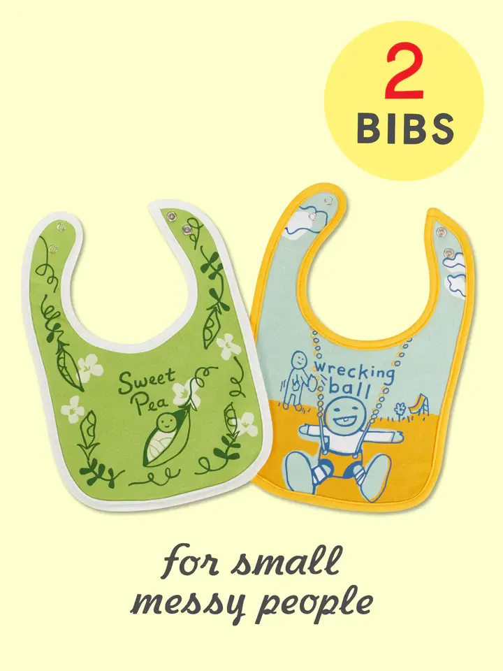 Blue Q Sweet Pea/ Wrecking Ball Baby Bibs