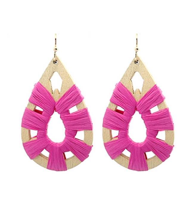 Raffia & Wood Teardrop Earring