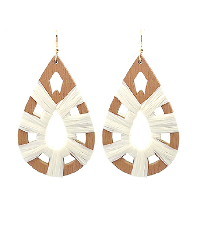 Raffia & Wood Teardrop Earring