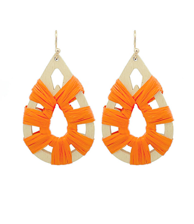 Raffia & Wood Teardrop Earring