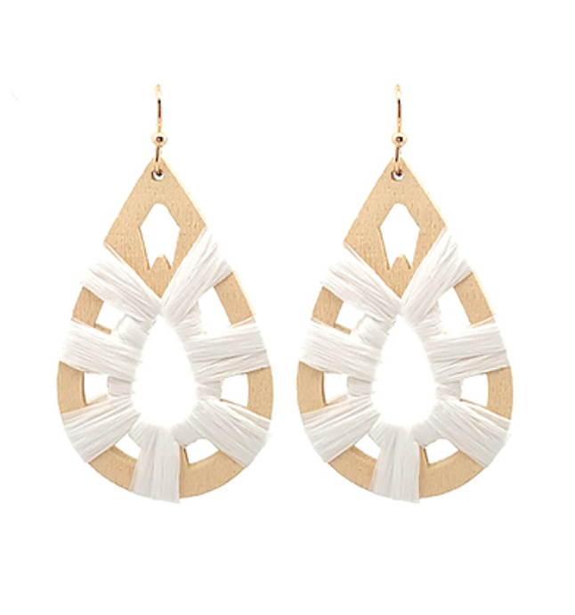 Raffia & Wood Teardrop Earring