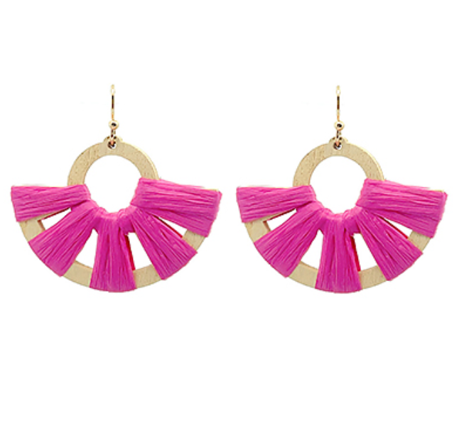 Raffia & Wood Semicircle Earring