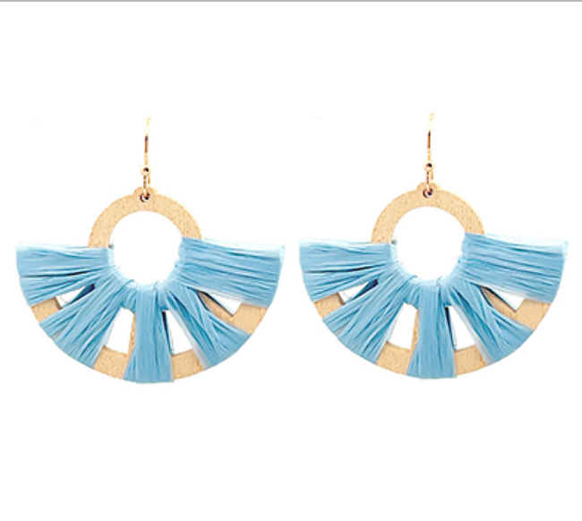 Raffia & Wood Semicircle Earring