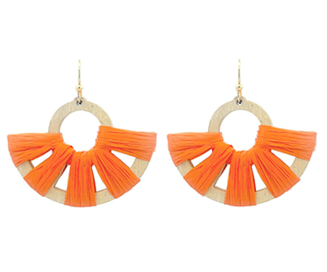 Raffia & Wood Semicircle Earring