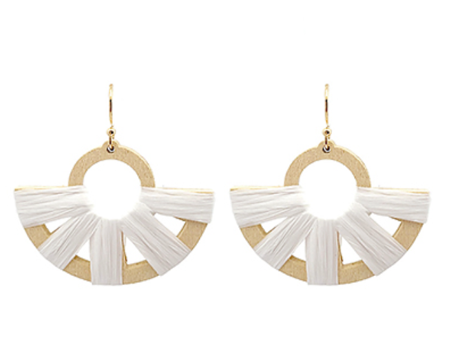 Raffia & Wood Semicircle Earring