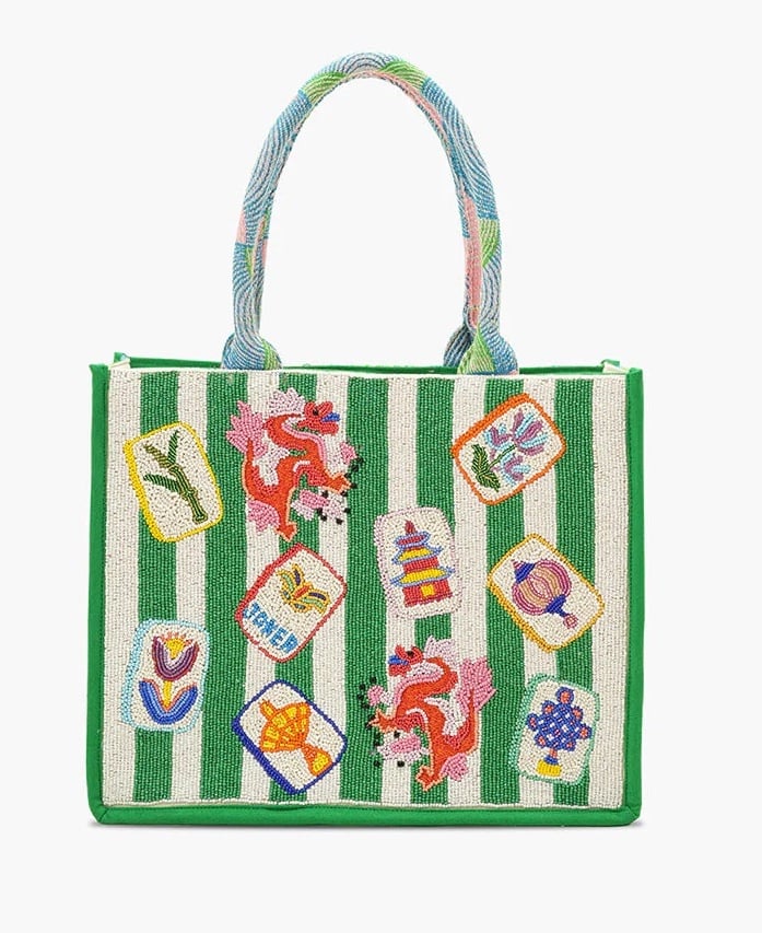 America & Beyond Mahjong Muse Beaded Tote Bag