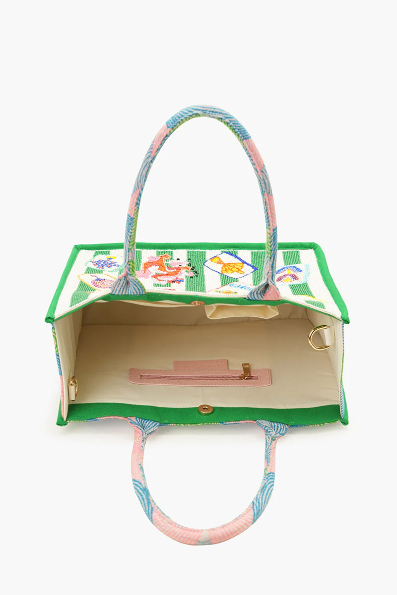 America & Beyond Mahjong Muse Beaded Tote Bag