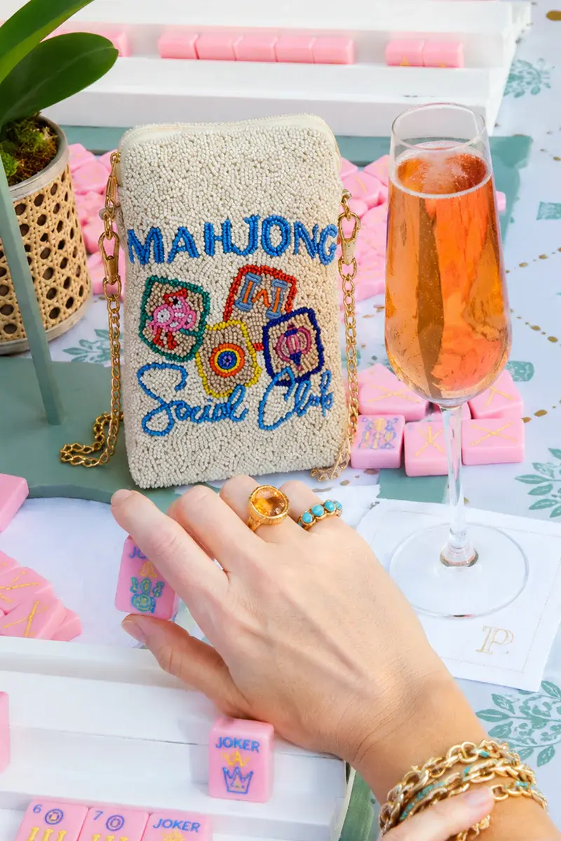 America & Beyond Mahjong Beaded Crossbody Bag