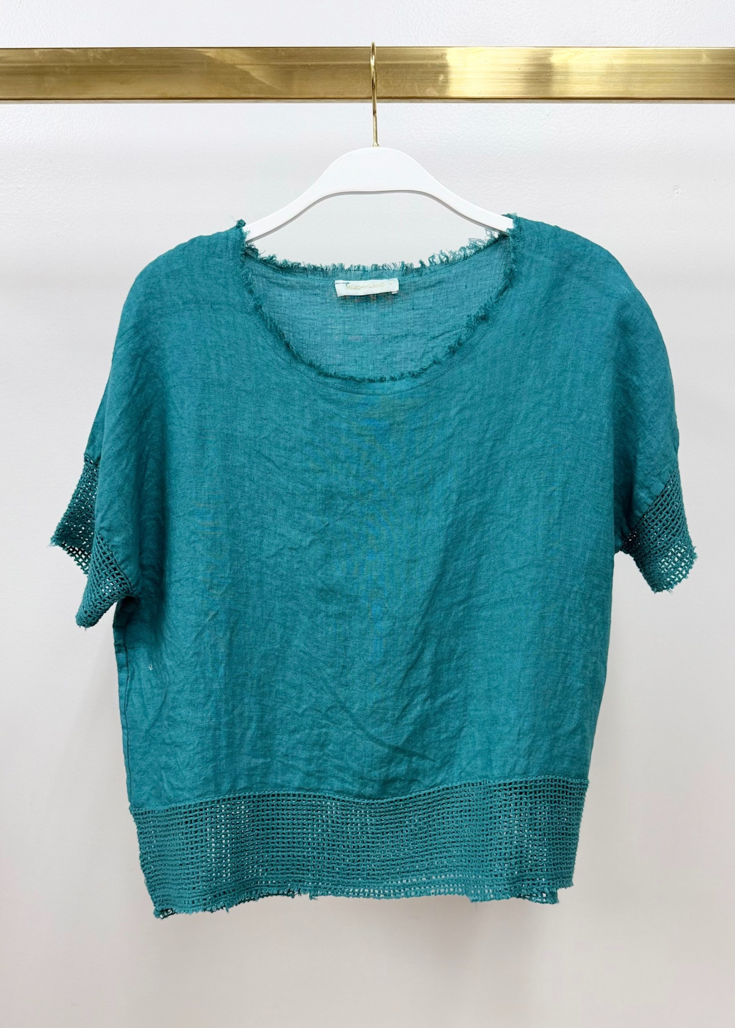 Milio Milano Mesh Sleeve Top Turquoise