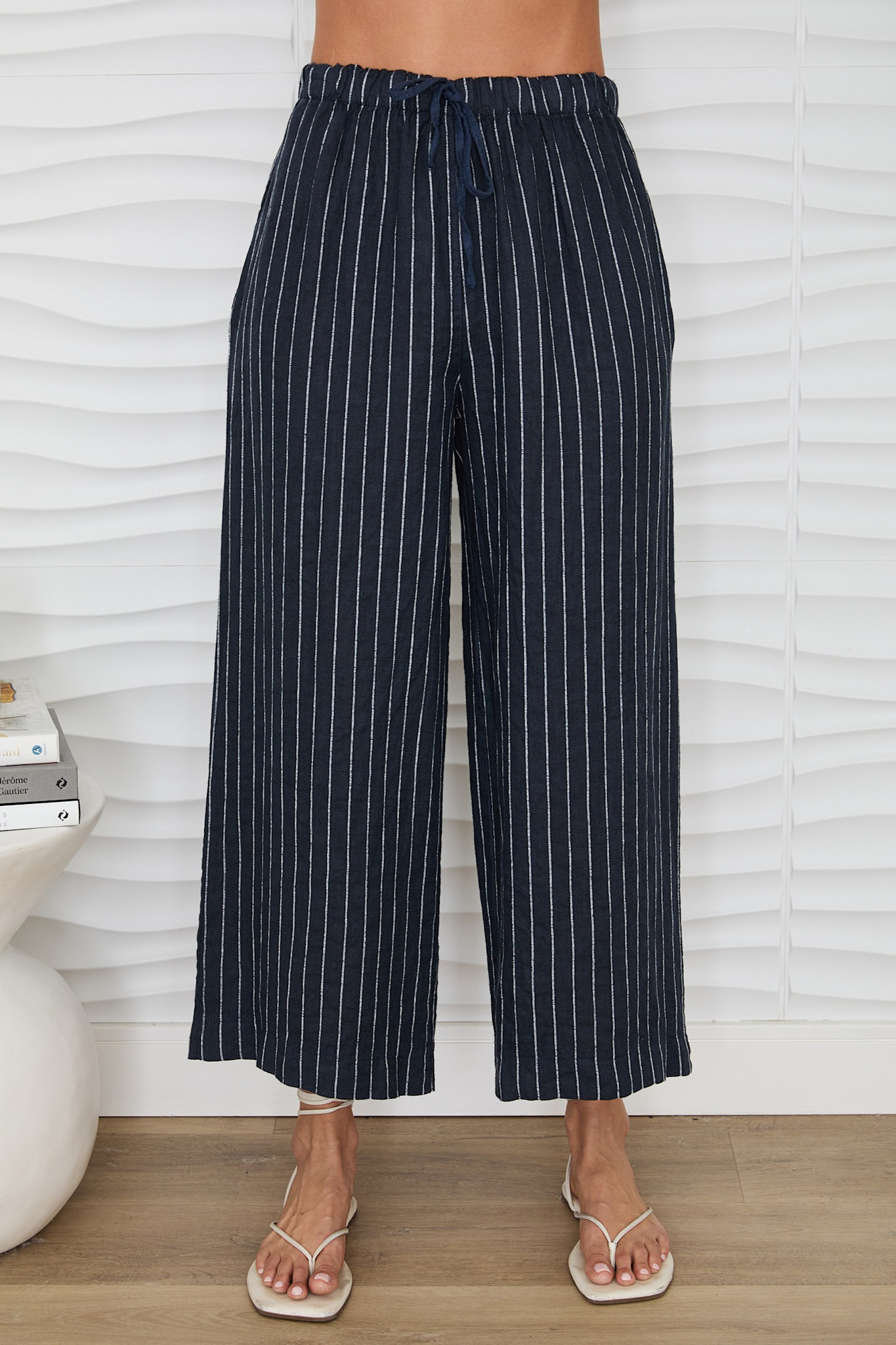 Milio Milano Stripe Linen Pant Navy