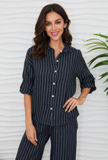 Milio Milano Stripe Linen Shirt Navy