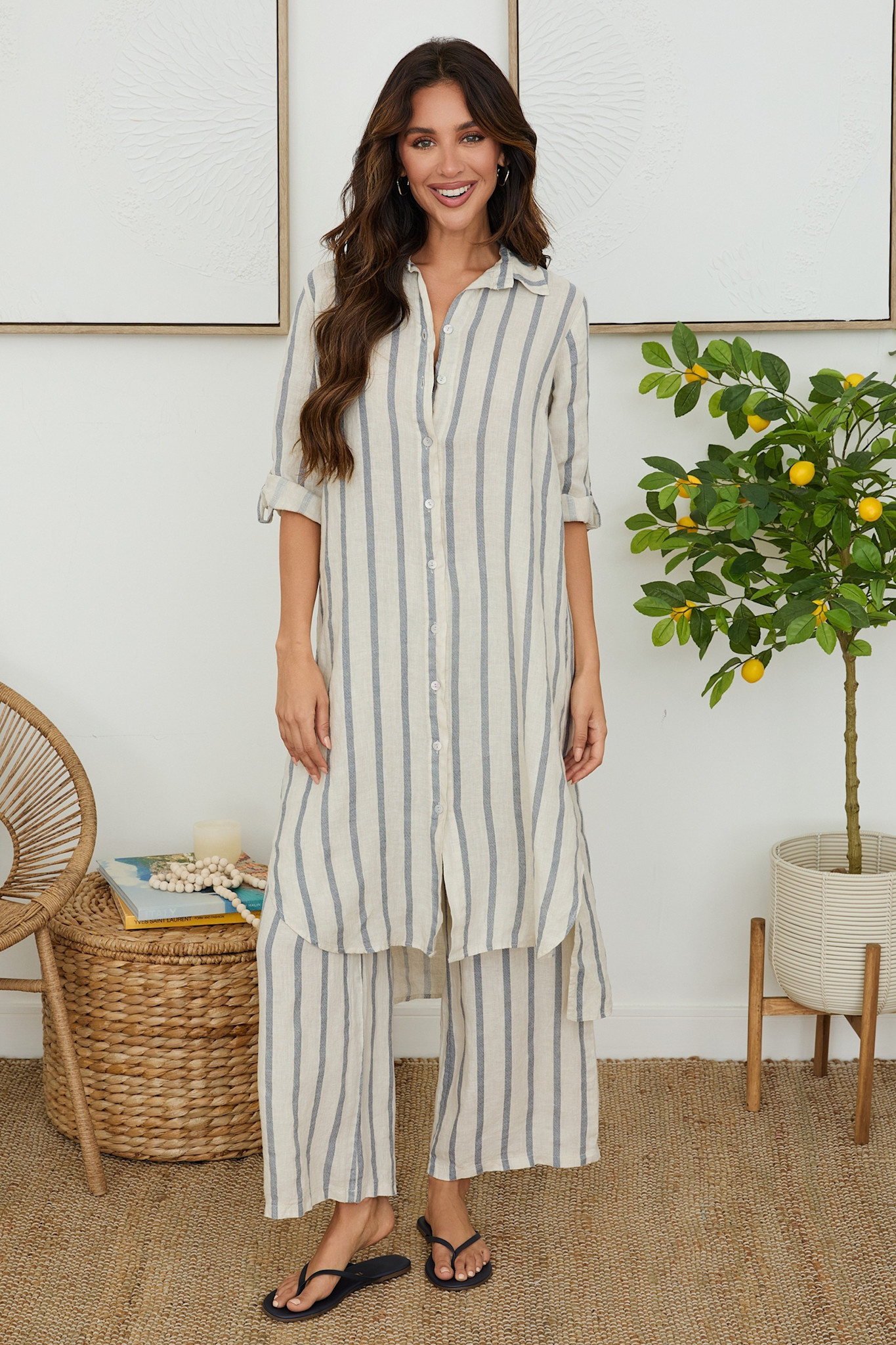 Milio Milano Milio Milano Stripe Tunic Dress Beige