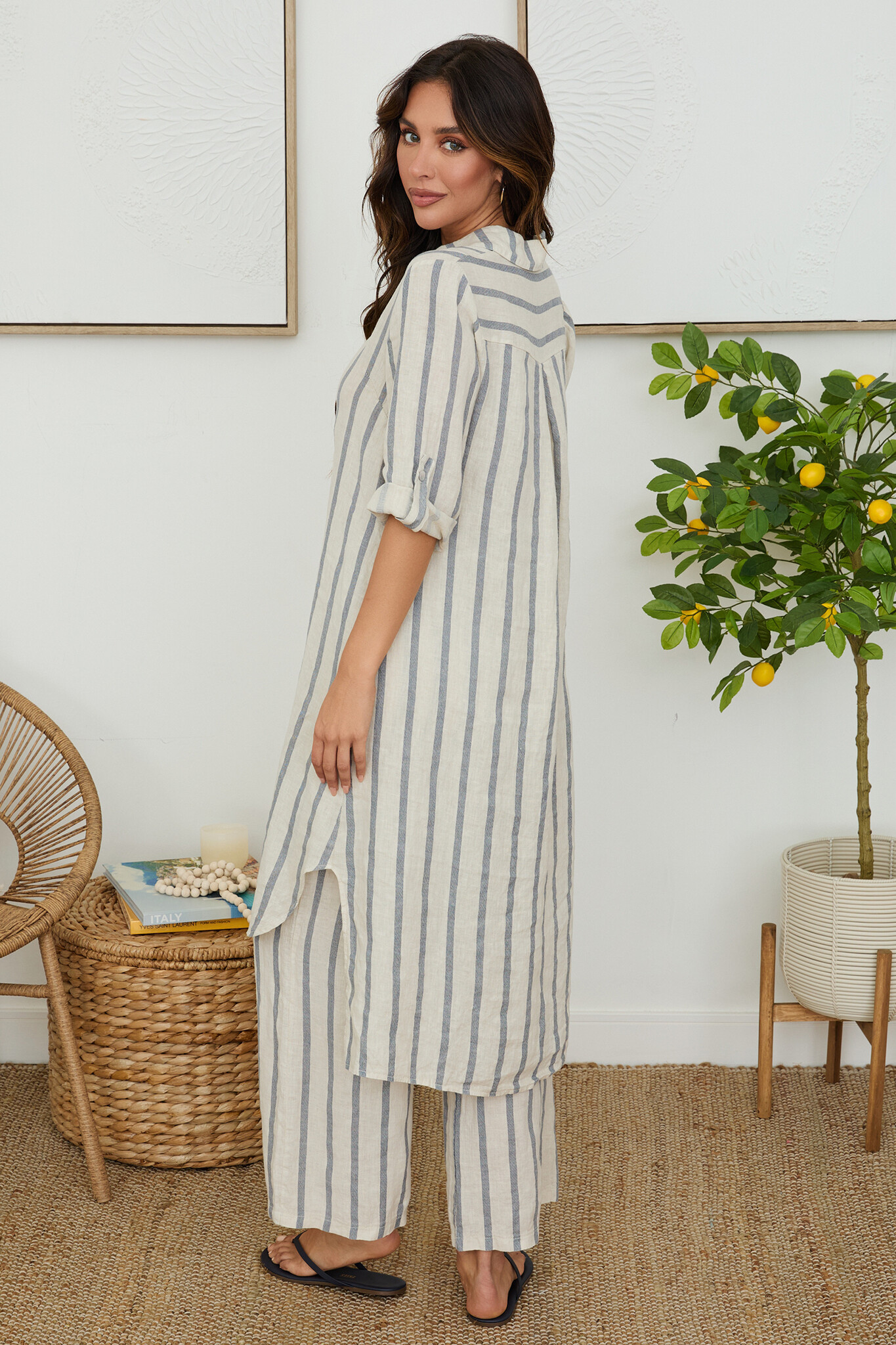 Milio Milano Stripe Tunic Dress Beige