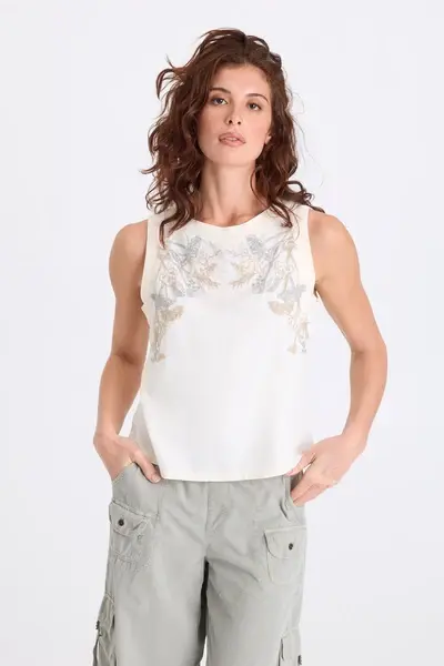 XCVI Katrine Embroidered Tank Almond