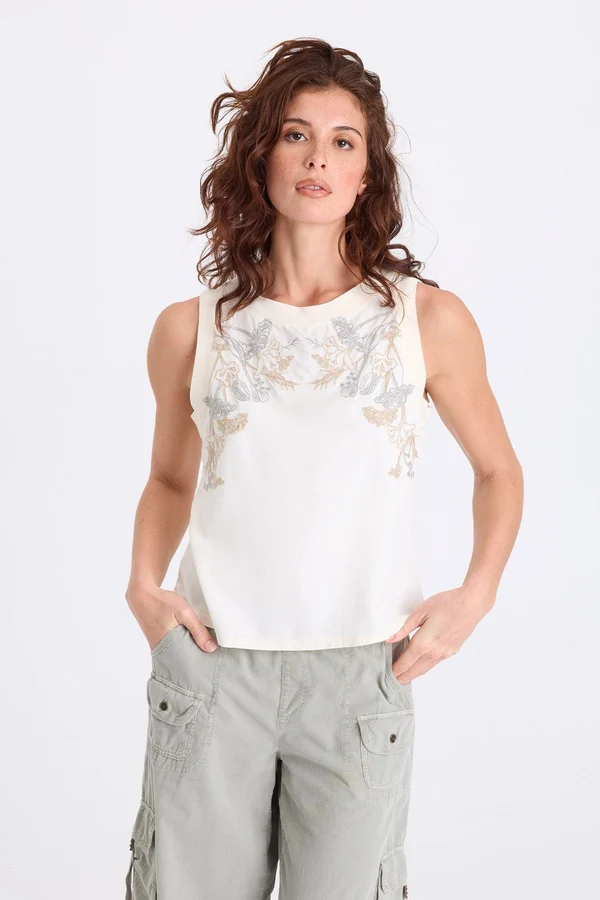 XCVI Katrine Embroidered Tank Almond