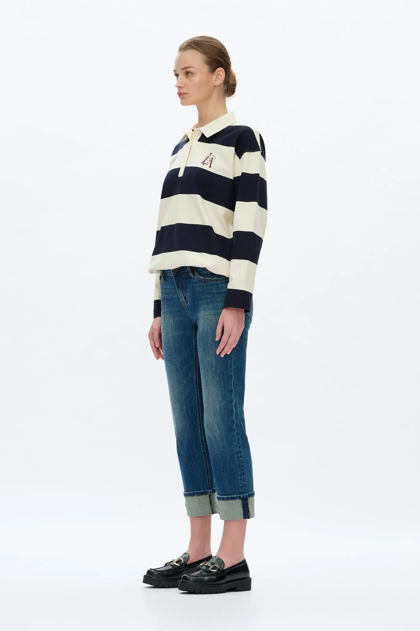 Bayeas Cuffed Straight Leg Jeans Retro Blue