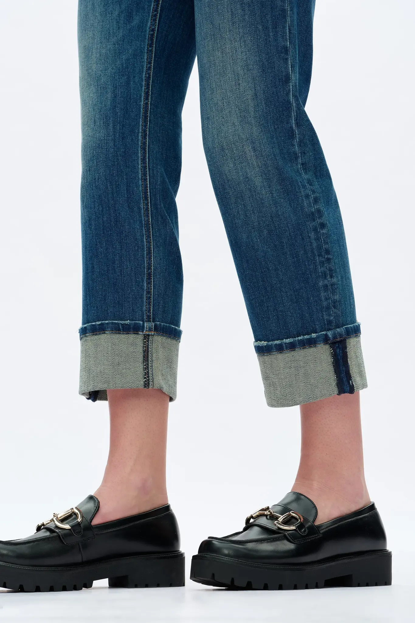 Bayeas Cuffed Straight Leg Jeans Retro Blue