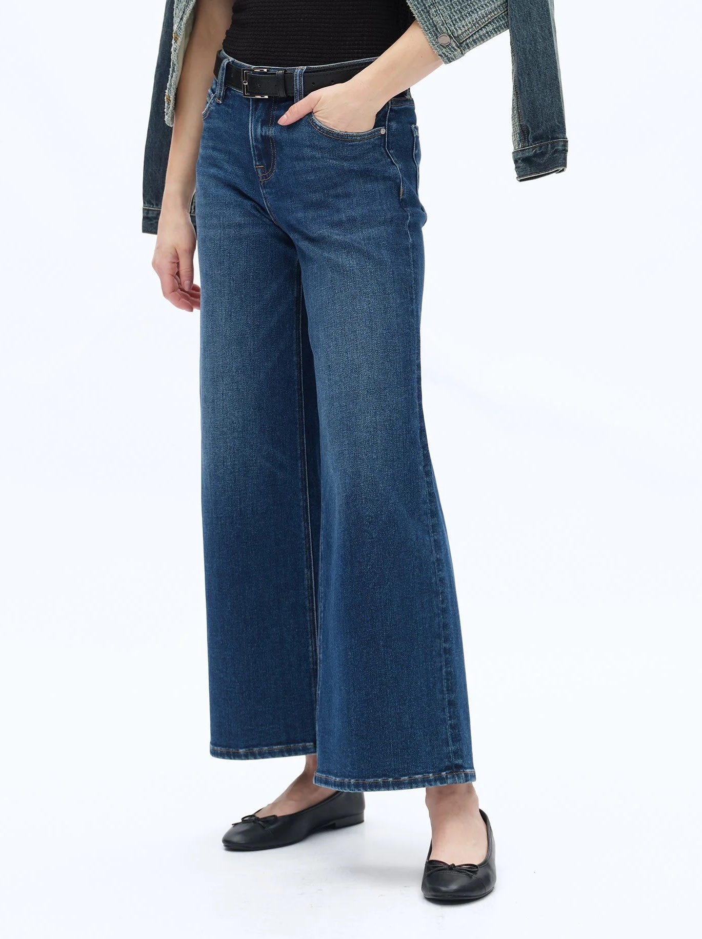 Bayeas High Rise Ankle Wide Leg Jean Dark Blue