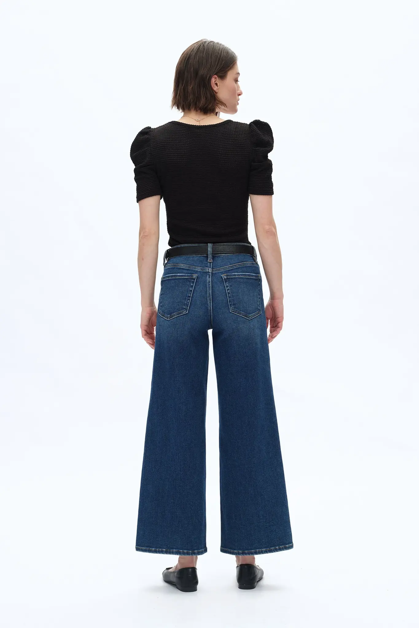 Bayeas High Rise Ankle Wide Leg Jean Dark Blue