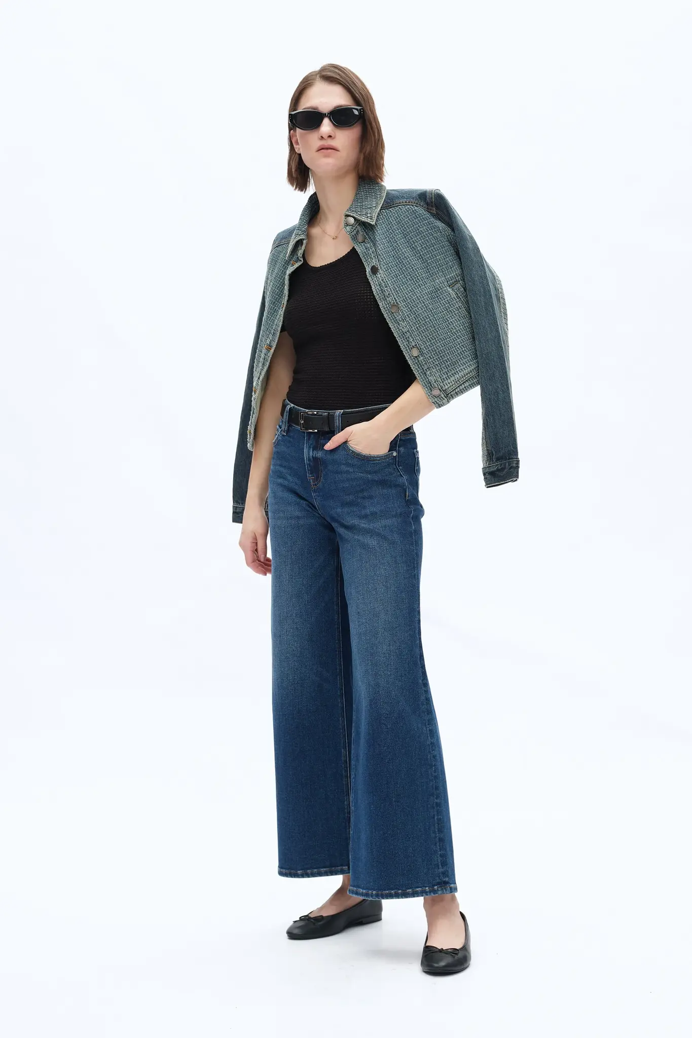 Bayeas High Rise Ankle Wide Leg Jean Dark Blue