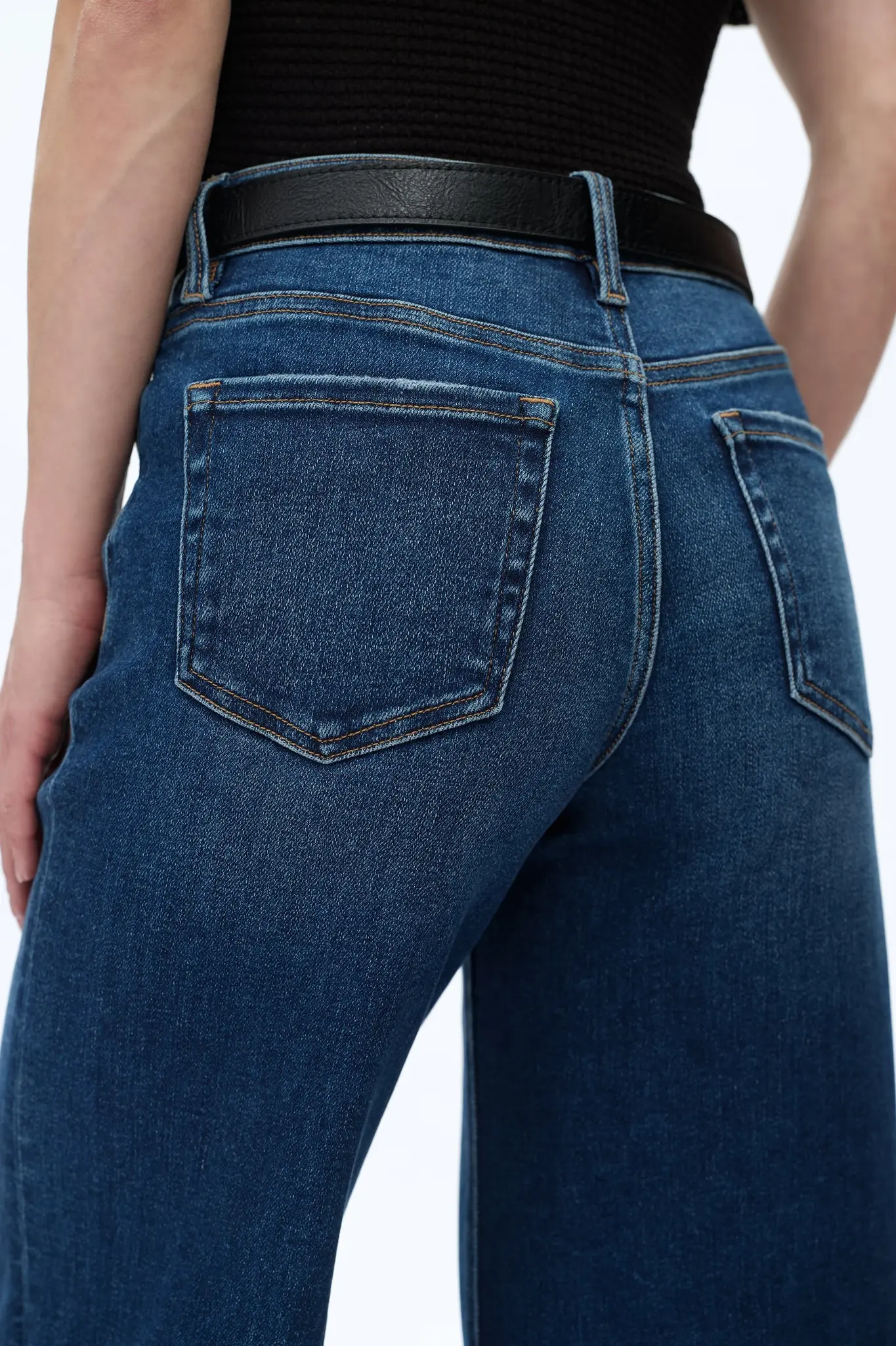 Bayeas High Rise Ankle Wide Leg Jean Dark Blue