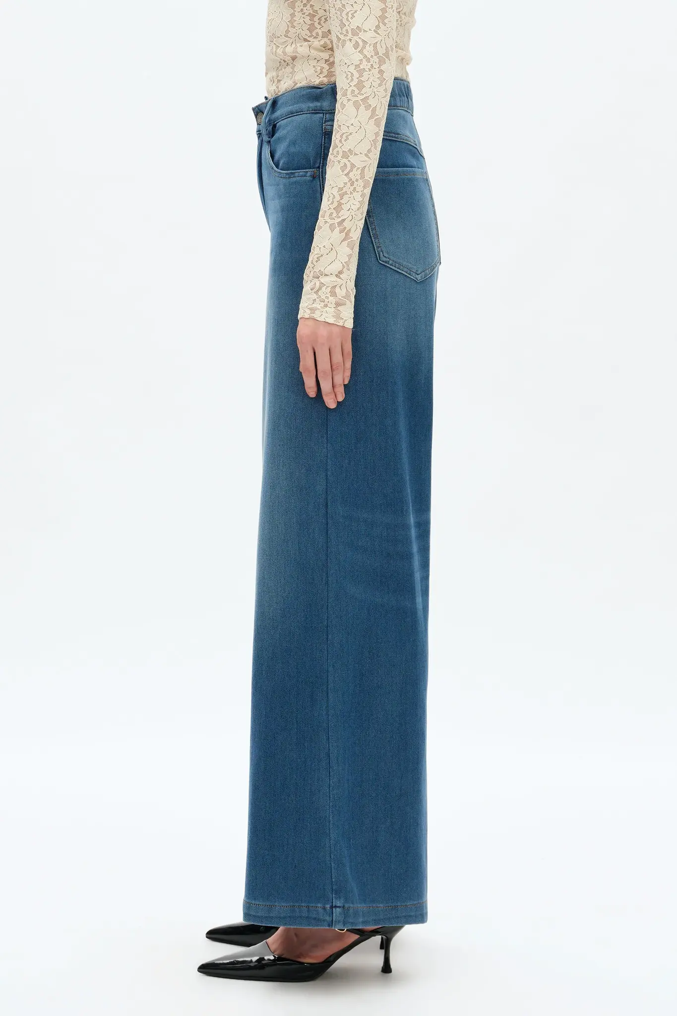 Bayeas Elastic Cuff Wide Leg Jean Med Blue