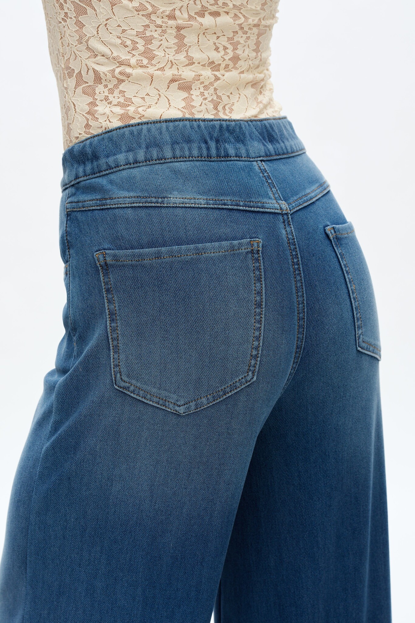 Bayeas Elastic Cuff Wide Leg Jean Med Blue