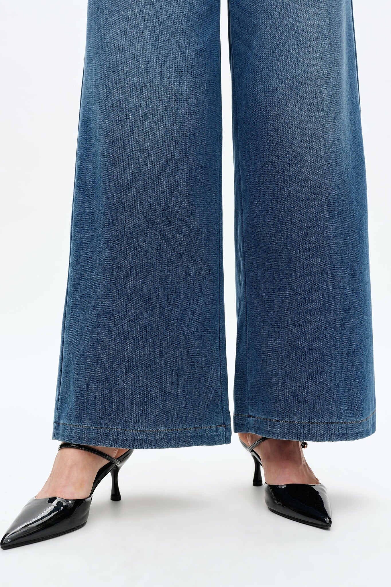 Bayeas Elastic Cuff Wide Leg Jean Med Blue