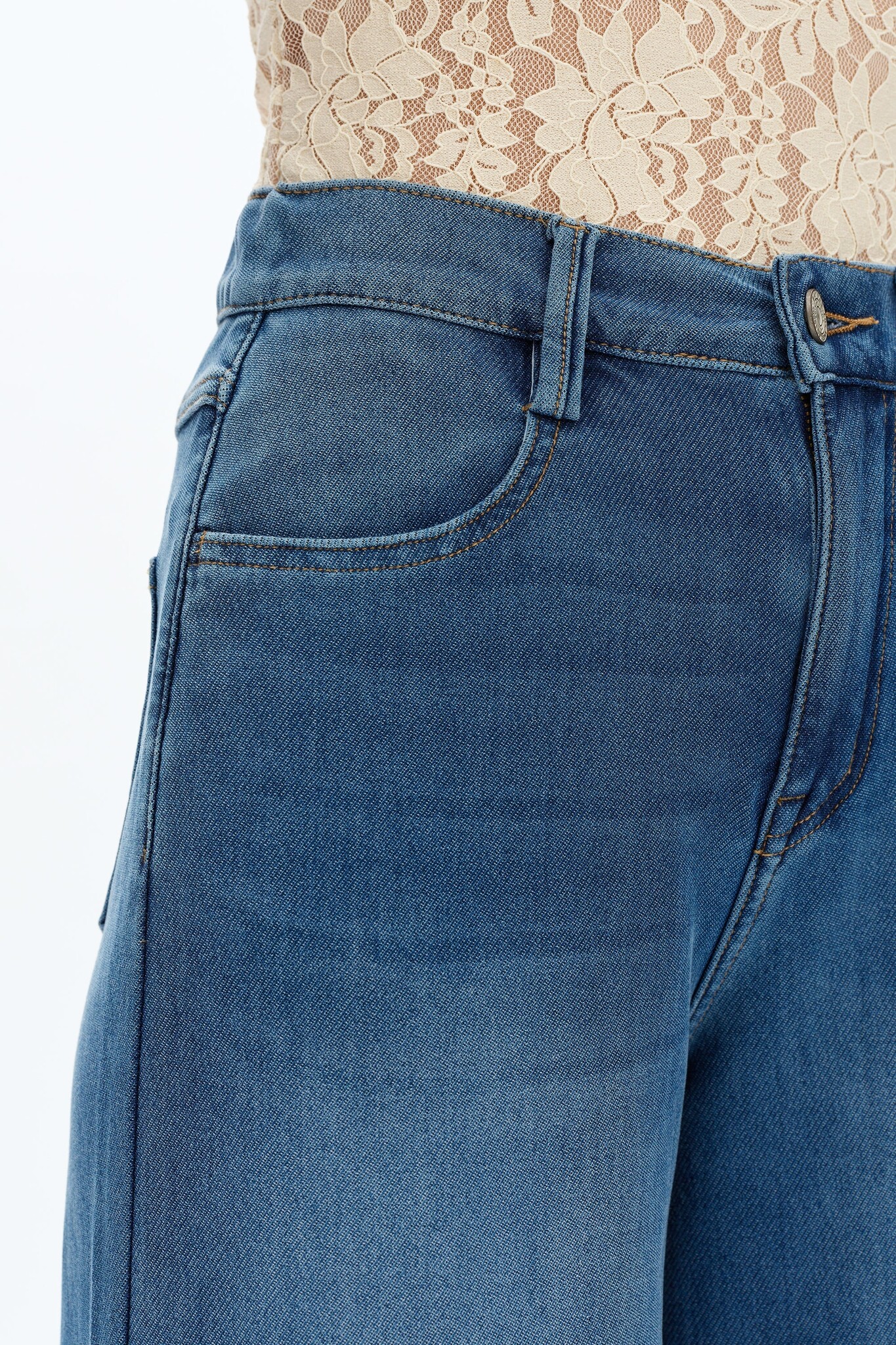 Bayeas Elastic Cuff Wide Leg Jean Med Blue