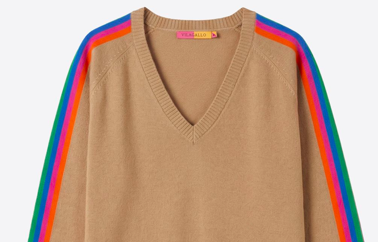 Vilagallo Stripe Sleeve Knit Top