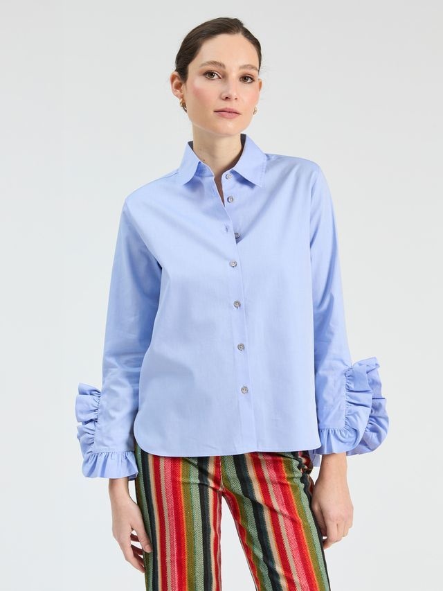 Vilagallo Ruffle Sleeve Top Light Blue
