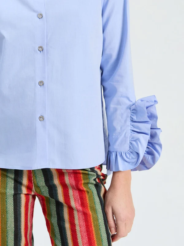 Vilagallo Ruffle Sleeve Top Light Blue
