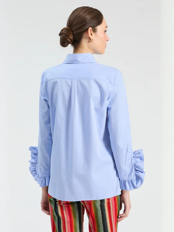 Vilagallo Ruffle Sleeve Top Light Blue