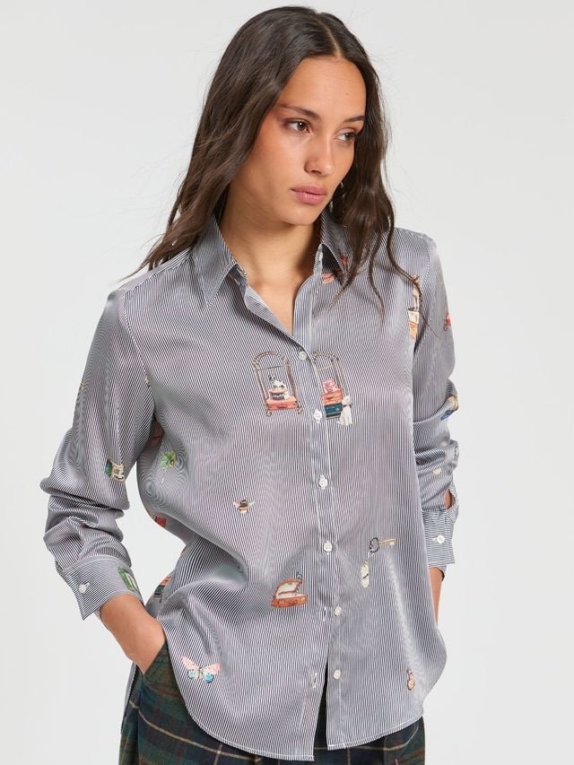 Vilagallo Pinstripe Hotel Print Top
