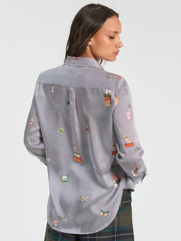 Vilagallo Pinstripe Hotel Print Top