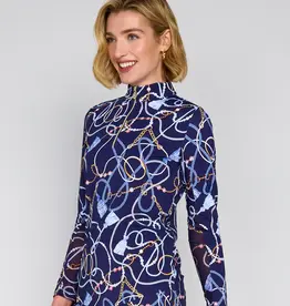 G Lifestyle Zip Neck Top Navy Belts