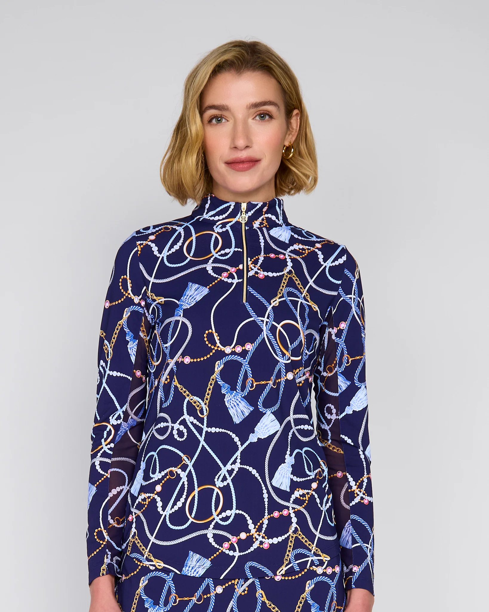 G Lifestyle Zip Neck Top Navy Belts