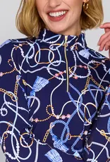 G Lifestyle Zip Neck Top Navy Belts