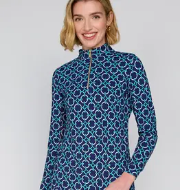 G Lifestyle Zip Neck Top Navy Rings