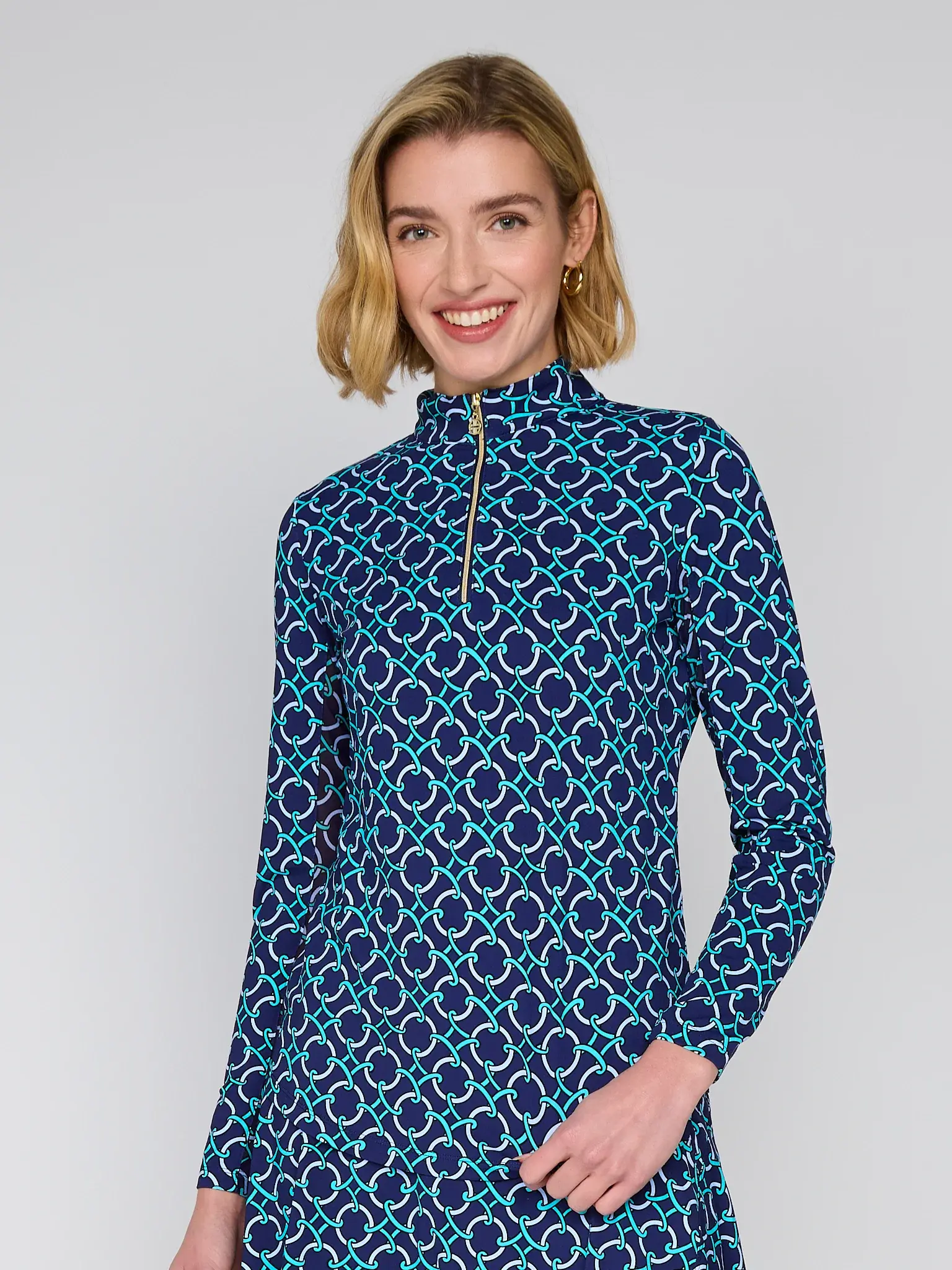 G Lifestyle Zip Neck Top Navy Rings
