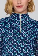 G Lifestyle Zip Neck Top Navy Rings