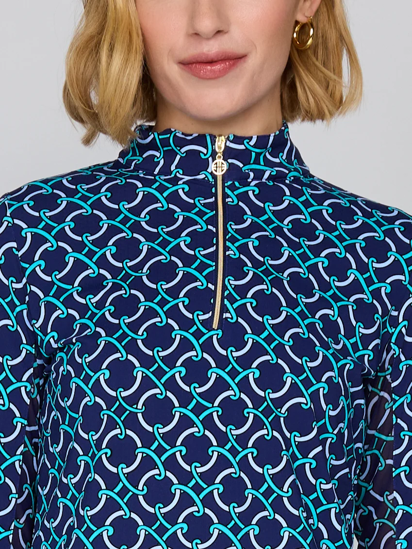 G Lifestyle Zip Neck Top Navy Rings