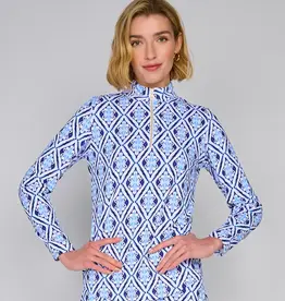 G Lifestyle Zip Neck Top Blue Arbor