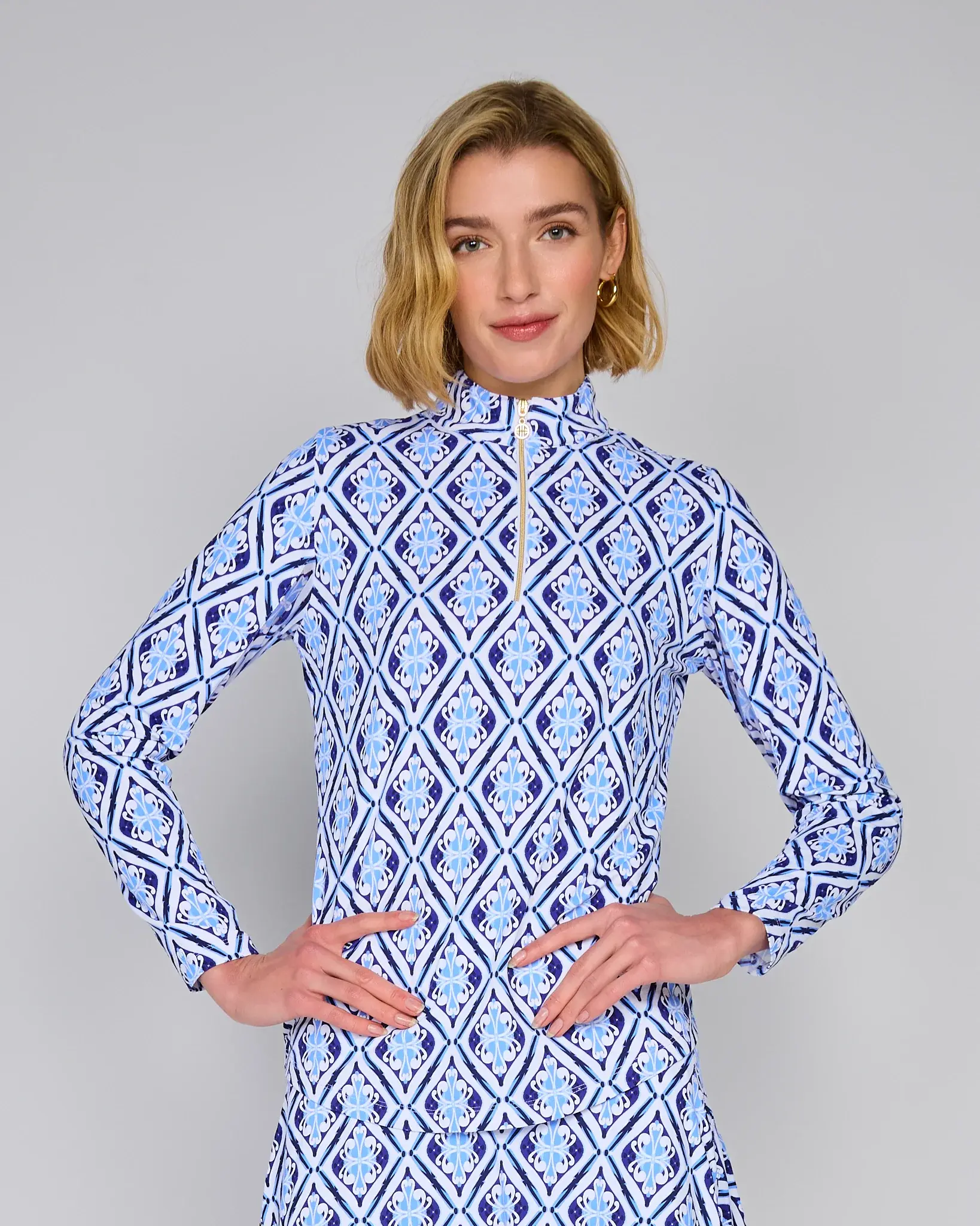 G Lifestyle Zip Neck Top Blue Arbor