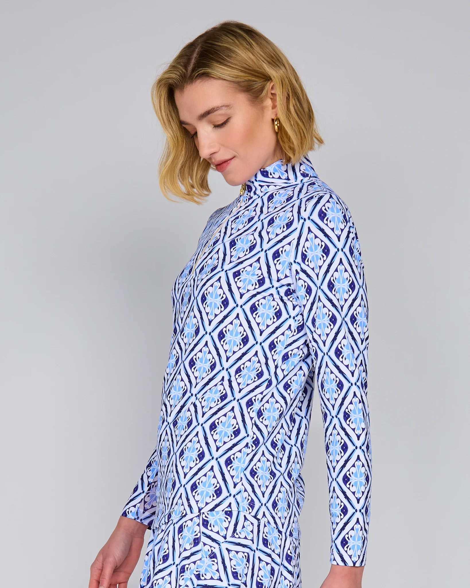 G Lifestyle Zip Neck Top Blue Arbor