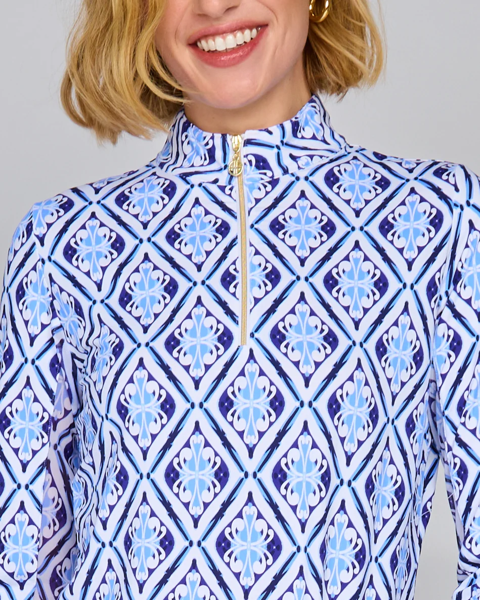 G Lifestyle Zip Neck Top Blue Arbor